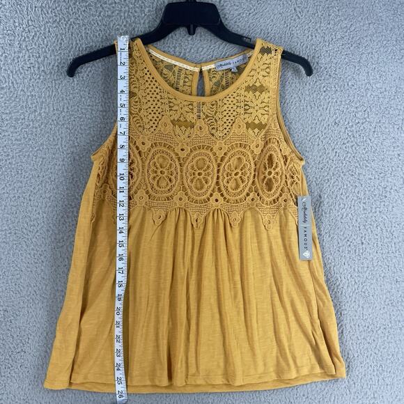 Crochet Lace Womens Sleeveless Top Size S Boho Hippie Gold Flowy Cotton Blend - Picture 3 of 9